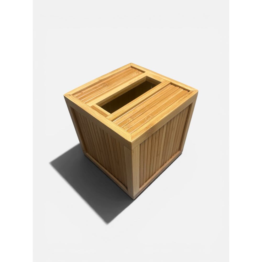 Natural Bamboo Tissue Box Square Minimalist Bathroom Decor